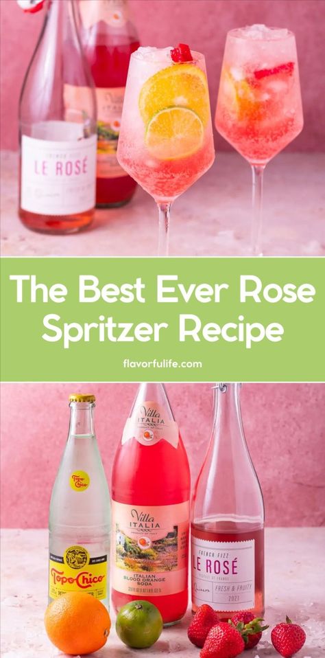 Try this rose wine spritzer recipe for a light and refreshing cocktail that's perfect for any occasion. Using the best sparkling rose wine, this cocktail is both slightly sweet and delicious. Whether you're looking for the best cocktails for a party or a summer cocktail, this spritzer drink is a must-try. Enjoy one of the best rose cocktails for a touch of elegance. Cocktails For A Party, Rose Cocktails, Spritzer Drink, Sparkling Water Cocktail, Rose Cocktail Recipes, Sparkling Water Recipes, Wine Spritzer Recipe, Wine Birthday Party, Best Rose Wine