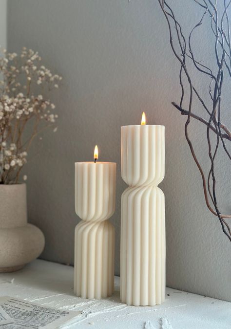 Prettiest Spiral Candle Set of 2 🕯️ Candle Arrangements Living Room, Candle Pillars Decor, Sanderson House, Tall Pillar Candles, Sculpture Candle, Shaped Candles, Aesthetic Candle, Modern Candle, Decorative Candles