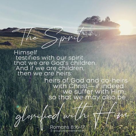 The Spirit Himself testifies with our spirit that we are God’s children. And if we are children, then we are heirs: heirs of God and co-heirs with Christ—if indeed we suffer with Him, so that we may also be glorified with Him. Romans 8:16-17 Christ Quotes, Faith Scripture, Verses Wallpaper, Scripture Pictures, Biblical Verses, Romans 8, Bible Verse Wallpaper, The Heirs, Scripture Verses