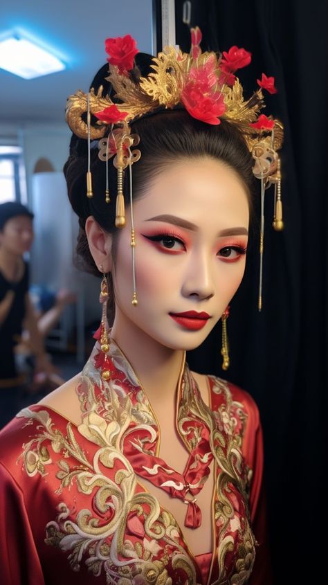 Chinese Traditional Makeup, Chinese Makeup, Asian Bride, Blue Eyeshadow, Makeup Style, Makeup Trends, Beauty Trends, Beauty Secrets, Hair Updos