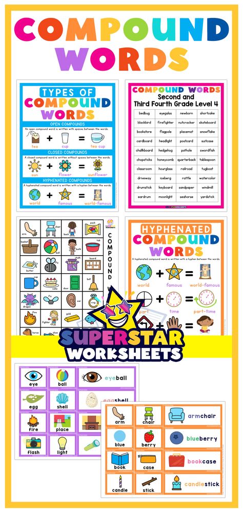 Our compound word resources include lists, anchor charts, flashcards, passages, and more! Teaching compound words to your preschool and elementary students has never been this easy (or fun)! Open Compound Words, Compound Words Anchor Chart, Compound Words Worksheets, Homeschool Board, Student Notebooks, Compound Words, Lesson Plan Ideas, Homeschool Tips, Homeschool Classroom