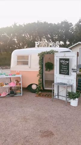 The Peachy Keen Photo Camper | Photo Booths - The Knot Photobooth Camper, Photo Booth Trailer, Photo Camper, Trailer Photo Booth, Portable Photo Booth, Boler Trailer, Vintage Photo Booths, Dripping Springs, Peachy Keen