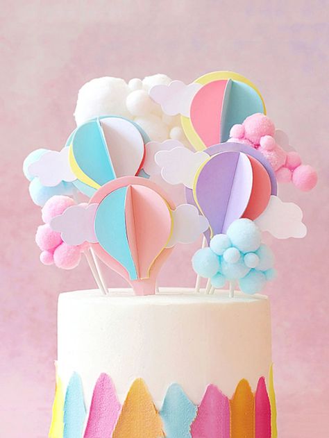 Hot Air Balloon Cake Topper, Hot Air Balloon Paper, Hot Air Balloon Cake, Hot Air Balloon Design, Hot Air Balloon Party, Design Cake, Balloon Cake, Paper Cupcake, Balloon Design