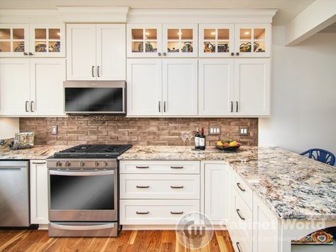 Kitchen Cabinets with Glass-Front Doors | Cabinet World of PA Kitchens With Glass Cabinet Doors, Upper Kitchen Cabinets With Glass Doors, Kitchen Design White Cabinets, Kitchen Cabinet With Glass Doors, Glass Fronted Kitchen Cabinets, White Cabinets Granite Countertops, Glass Front Kitchen Cabinets, Glass Upper Cabinets, Top Cabinets