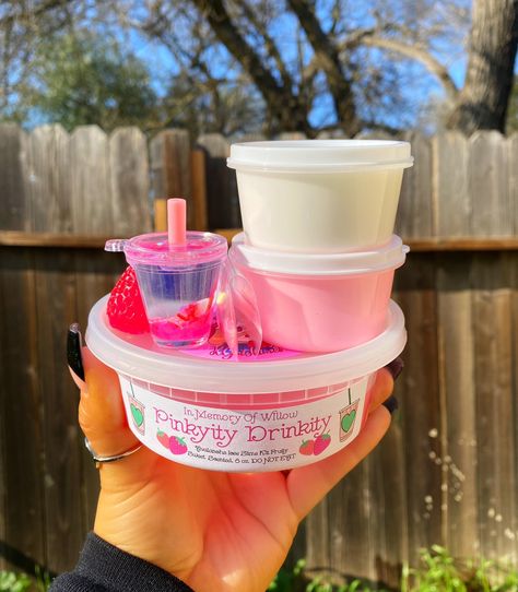 BUILD A PINKITY DRINKITY IN SLIME FORM; THIS IS A SLIME KIT THAT YOU FOLLOW INSTRUCTIONS ON LABELS TO PUT TOGETHER 💗🍓Pinkity Drinkity💗🍓 8 oz. Gelato Slime. (Icee, Butter & Glossy Slime) Fruity Sweet Candy Scented. URGENT DISCLAIMER: SLIME MAY MIX DURING SHIPPING IT IS BEYOND MY CONTROL OF HOW IT LOOKS BY THE TIME IT HAS GONE THROUGH THE SHIPPING PROCESSES! (SEE BELOW FOR MORE INFORMATION)⤵ Of course, this slime is inspired by the Pink Drink from Starbucks.  Slime Kit Includes: 🤍2 oz White G Pink Drink From Starbucks, Starbucks Slime, Pinkity Drinkity, Icee Slime, Slime Kits, Borax Powder, Pretty Slime, Instant Snow, Glossy Slime