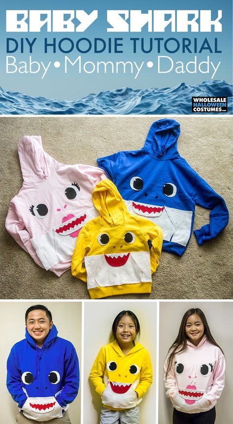 Baby Shark Family Costume, Baby Shark Costume Diy, Mommy Shark Costume, Baby Shark Costume, Shark Baby Costume, Newborn Activities, Shark Halloween, Shark Costume, Diy Haunted House Props