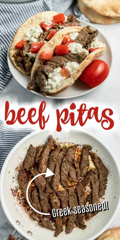 Beef Gyro Recipe, Greek Beef Recipes, Pita Pocket Recipes, Greek Beef, Beef Gyro, Greek Pita, Tzatziki Sauce Recipe, Pita Recipes, Beef Wraps