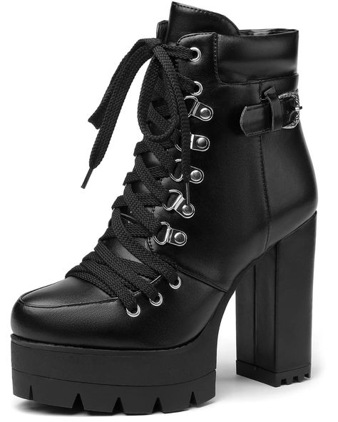 Cute Highheel Shoes, Gorhic Shoes, Platfoem Boots, Luxury Black Edgy Moto Boots, Steletoe Boots, Steampunk Shoes, Heeled Combat Boots, High Heels For Women, Heel Boots For Women