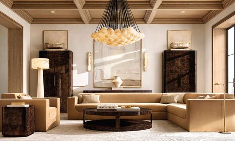 RH’s New Contemporary Line Is a Statement in Svelte Forms | Architectural Digest Rh Living Room Ideas, Rh Living Room, Restoration Hardware Living Room, Console Table Design, Chic Table, Fabric Armchairs, Upholstered Seating, Restoration Hardware, Upholstered Chairs