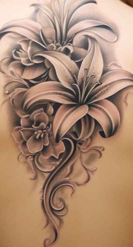 Realism Lily Tattoo, Lily With Name Tattoo, Lilly Shoulder Tattoo, Lily Flower Tattoos Sleeve, Arm Tattoo Flowers, Meg Tattoo, Lily Tattoo Sleeve, Stargazer Lily Tattoo, Lilly Flower Tattoo