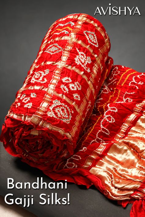 Bandhani Gharchola Gajji Silk saree Gharchola Saree Brides, Red Bandhani Saree, Gajji Silk Bandhani Saree, Indian Garments, Gharchola Saree, Gajji Silk Saree, Dye Patterns, Diy Embroidery Designs, Bandhani Saree