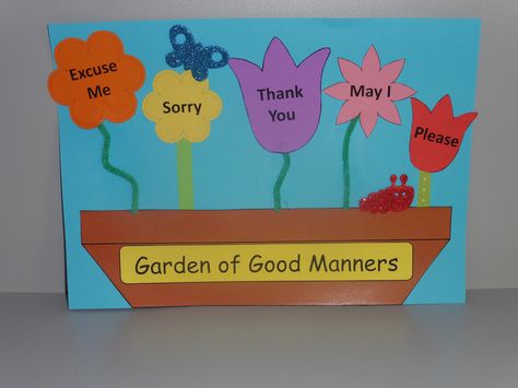 Manners - Toddler Tales - This is a hard theme to put a craft to but I've seen variations of this and it seemed the nicest and easy for young toddlers to do. Manners Theme Preschool, Garden Of Good Manners, Teaching Children Respect, Respect Classroom, Manners Preschool, Manners Chart, Easy Art Projects For Kids, Manners Activities, Teaching Kids Respect