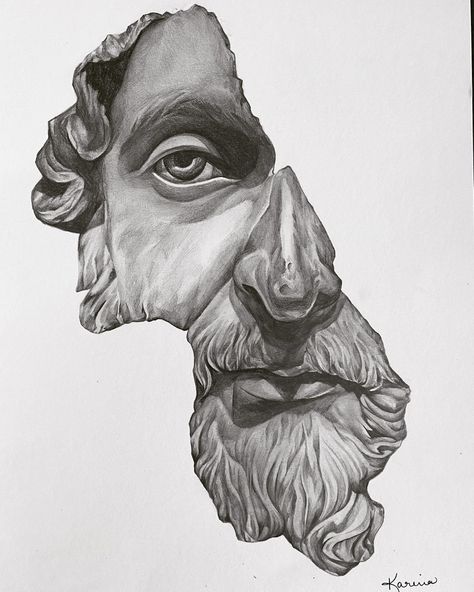 Socrates Tattoo Design, Marcus Aurelius Drawing, Marcus Aurelius Tattoo Design, Half Face Tattoo, Marcus Aurelius Tattoo, Stoic Tattoo, Graphic Tattoos, Greek Drawing, Bonsai Tree Tattoos