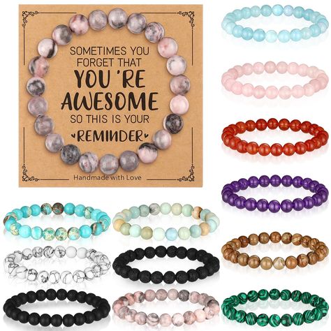 PRICES MAY VARY. Inspirational Gifts Bracelets for Women: there is a thoughtful packaging of 12 pieces of inspirational bracelets, mainly designed with beaded elements and different colors, and each accompanied by a beautifully designed inspirational card; Whether for gifting or self indulgence, this set offers a comprehensive package of positivity You Are Awesome Inspirational Design: featuring a [You're Awesome] inscription, these beaded gifts for women bracelets serve as constant reminders of Beaded Gifts, Gifts Bracelets, Card For Christmas, Jump Ring Jewelry, Motivational Jewelry, Bracelets Beaded, Women Bracelets, Inspiring Message, Inspirational Bracelets