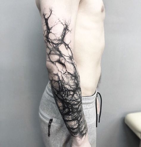 Blackout Tattoo, Elbow Tattoos, Creepy Tattoos, Dark Art Tattoo, Dark Tattoo, Black Ink Tattoos, Abstract Tattoo, Dope Tattoos, Tattoo Design Drawings