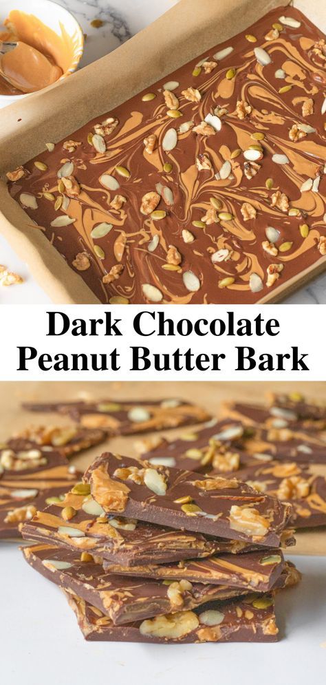 Dark Chocolate And Peanut Butter, Peanut Butter Mix Ins, Recipes Using Dark Chocolate Chips, Peanut Bark Recipes, Chocolate With Nuts Recipe, Dark Chocolate Peanut Butter Fudge, Chocolate Nut Bark, Seed And Nut Chocolate Bark, How To Make Bark