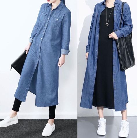 Long Denim Shirt, Shirts Plus Size, Shirt Dress Outfit, Dresses Cheap, Muslim Fashion Outfits, Denim Shirt Dress, Stylish Dress Designs, Shirt Dresses, Simple Trendy Outfits