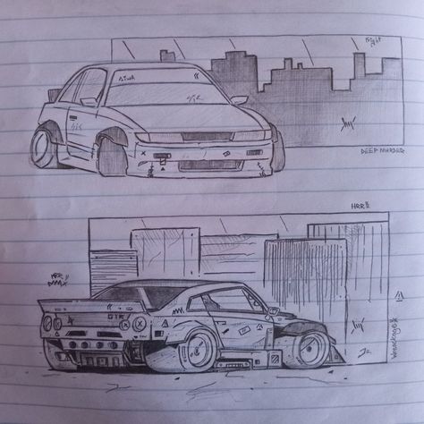 Jdm Car Sketch, Jdm Sketch, Simple Car Drawing, Cool Cartoon Drawings, Sick Drawings, Nissan S13, Art Markers Drawing, Comic Art Sketch, Cars Drawing