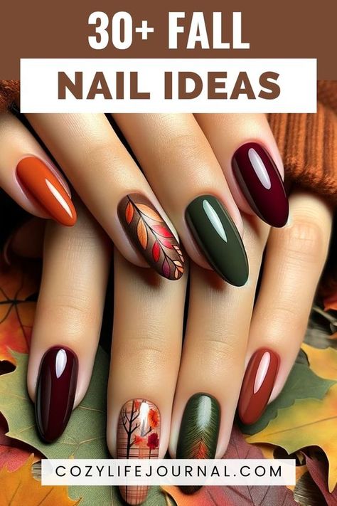 Only Color Nails, Gel Nails For Autumn, September Nail Designs 2024, Summer To Fall Nail Designs, Autumn Nails 2024 Trends, Oval Nails Autumn, Halloween Nail Color Ideas, Halloween Nails Colors, Multi Color Fall Nails