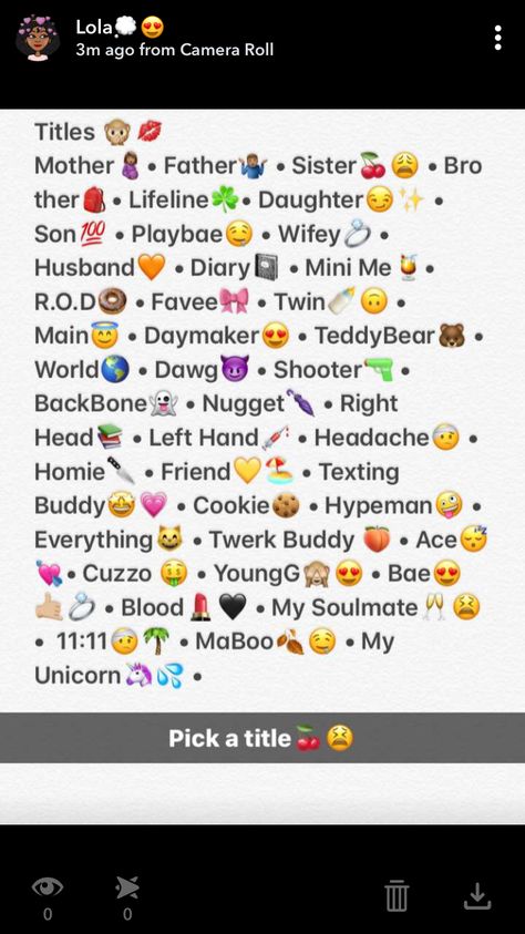 Titles😍🤙🏼💍 Titles For Friends Instagram, Messenger Nicknames Ideas, Bsf Test, Snapchat Titles, Instagram Titles, Snap Names, Snapchat Challenges, Contact Ideas, Combo Emoji