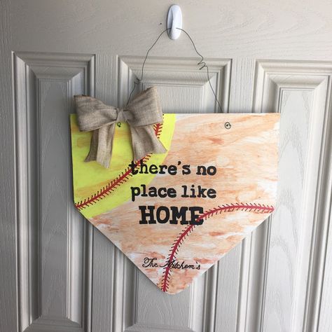 Baseball softball sign by HomeGrownMommaCo on Etsy Softball Door Hanger, Softball Wreath, Softball Decorations, Sport Decor, Wood Door Hanger, Wooden Door Hanger, Home Plate, Summer Door Hanger, Wooden Door Hangers