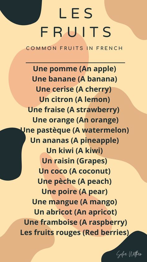 Basic French for Beginners
French Fruit Names French Travel Phrases, French Language Basics, Useful French Phrases, French Basics, French Flashcards, Fruit Names, Basic French Words, French Worksheets, French Teaching Resources