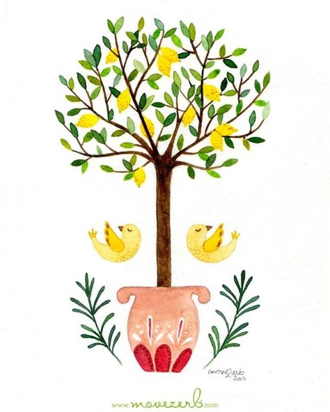 Little lemon tree I painted last year . . #watercolor #illustration #movezerb #garden #lemon #tree #birds #nature #folkinspired Apple Tree Garden Design, Lemon Tree Illustration, Sweet Olive Tree, Roots Illustration, Classroom Tree, Pine Tree Drawing, Green Christmas Tree Decorations, Illustrations Ideas, Christmas Tree Photography