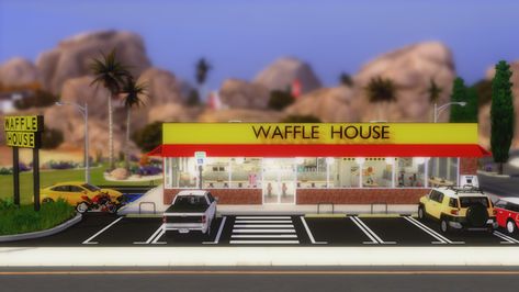 Sims 4 Waffle House, Sims Food, Sims 4 Jobs, Lotes The Sims 4, Ice Cream For Breakfast, The Sims 4 Lots, Waffle House, Sims 4 Build, Sims 4 Houses