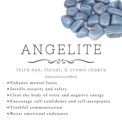 Find out more information about Angelite's on my website. Follow the link for more details. Ethically sourced crystals are available for sale there as well! Don't forget to subscribe to our newsletter Angelite Crystal Meaning, Angelite Properties, Angelite Meaning, Crystal Encyclopedia, Aquarius Element, Spiritual Journaling, Angelite Crystal, Random Knowledge, Natural Philosophy