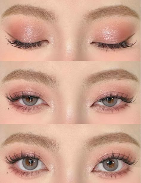 Pink Tones Makeup, Warm Tone Eyeshadow Looks, Subtle Pink Eye Makeup, Light Pink Eyeshadow Looks Natural, Pink Nude Makeup Looks, Korean Party Makeup, Warm Tone Makeup Korean, Soft Pink Makeup Looks Natural, Warm Tone Makeup Looks