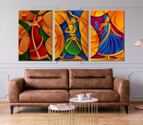 Buy Multicolored Indian Female Dancers Colorful Traditional Canvas Online in India - Etsy Indian Poster, Dance Indian, Wall Art Indian, Indian Classical Dancer, Indian Wall Art, Indian Artwork, Art Indian, Female Dancers, Modern Art Paintings Abstract