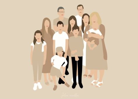 Family Illustration Art Inspiration, Family Icon Instagram Highlight, Family Aesthetic Drawing, Family Cartoon Pictures, Family Aesthetic Art, Big Family Drawing, Family Highlight Cover, Illustration Art Family, Family Love Illustration