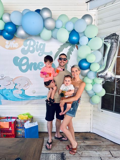 first birthday, the big one theme, boy birthday, surfer birthday theme The Big One Surf Birthday, First Birthday Activities, Surfer Birthday, The Big One Birthday, Under The Sea Party Decorations, Sea Party Decorations, Surf Birthday, Balloons Arch