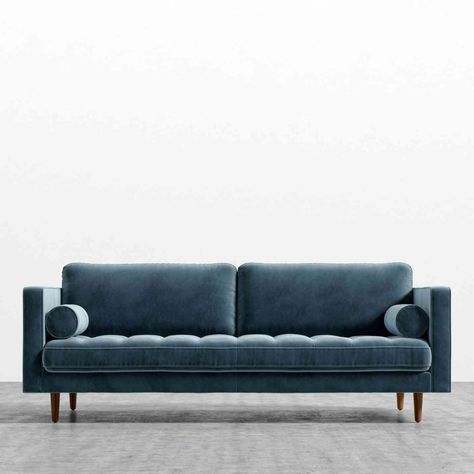 Modern Family Room Design, Best Sleeper Sofa, Modern Family Rooms, Tufted Seat Cushion, Rove Concepts, Premium Sofa, Beige Carpet, Tufted Sofa, Blue Sofa