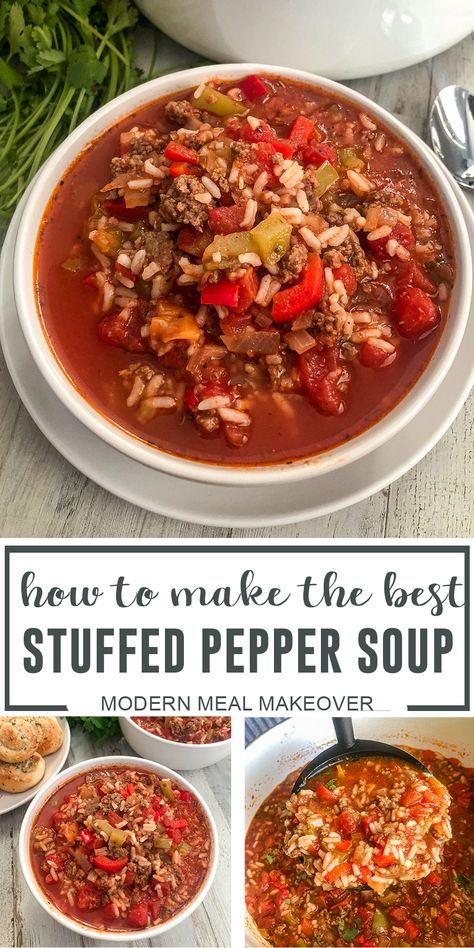 Best Stuffed Pepper Soup, Crock Pot Stuffed Pepper Soup, Stuffed Pepper Soup Crockpot, Philly Cheese Steak Stuffed Peppers, Stuffed Bell Peppers Ground Beef, Stuffed Pepper Soup Recipe, Pepper Soup Recipe, Bell Pepper Soup, Crockpot Stuffed Peppers