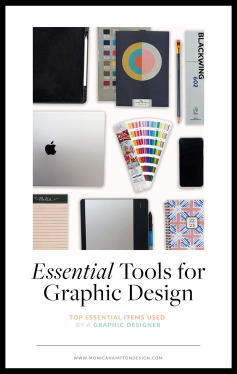 Learn what kind of tools a graphic designer uses on a (mostly) day-by-day basis to create a variety of digital art. Take a peek inside my designer toolbox and discover a few tips and tricks. Click through to read the blog post! Graphic Designer Essentials, Graphic Design Must Haves, Graphic Design Essentials, Graphic Design For Products, Graphic Design Tips And Tricks, Monogram Tattoo, Lake Photoshoot, Postcard Mockup, Branding Tools