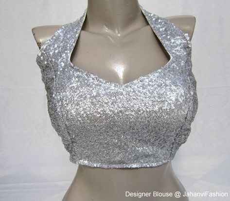 Readymade sequins halter style blouse in silver, black and golden color Golden Blouse Saree, Glittery Saree, Halter Neck Saree Blouse, Halter Neck Saree, Glitter Saree, Women Work Blouse, Glitter Blouse, Golden Blouse, Halter Neck Blouses