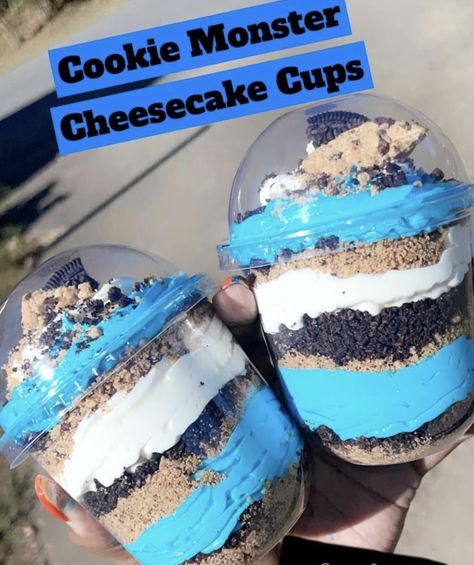 Cookie Monster Cheesecake Cups, Desserts To Sell To Make Money, Cookies With Melted Butter, Cookie Monster Cheesecake, Monster Cheesecake, Blue Cheesecake, Food To Sell, Treats To Sell, Dessert Cups Recipes