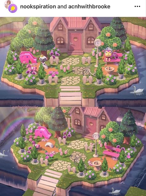 Animal Crossing Designs, Fairy Island, Pink Wonderland, Pink Island, Cherry Blossom Trees, Happy Home Designer, Animal Crossing Wild World, Island Theme, Animal Crossing Characters