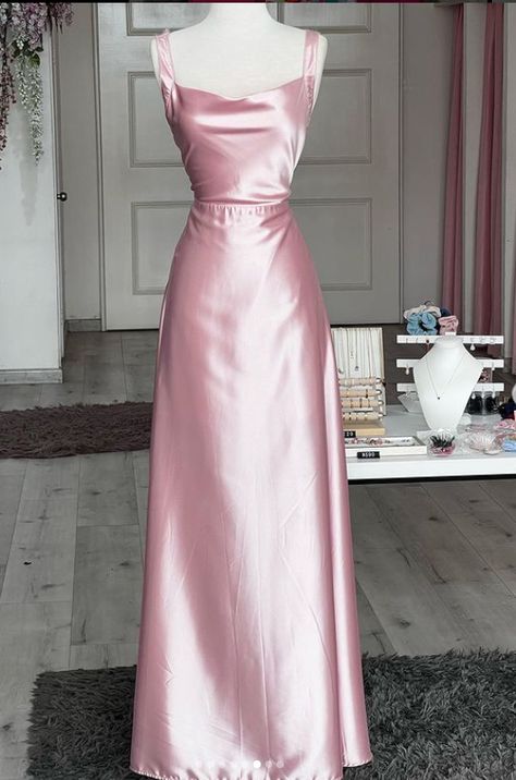 Long Pink Dress Aesthetic, Light Pink Dress Formal, Light Pink Dress Outfit, Bridesmaid Dresses Light Pink, Light Pink Formal Dresses, Pink Sparkly Prom Dress, Pink Formal Gown, Satin Prom Dress Long, Light Pink Prom Dress