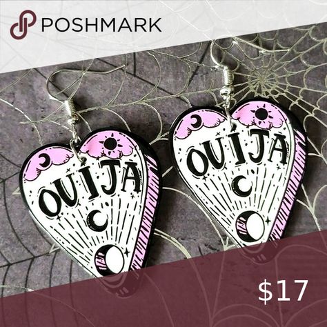 Planchette Earrings Rock Costume, Red Hoop Earrings, Givenchy Earrings, Scene Goth, Marble Earrings, Ouija Board, Costume Earrings, Silver Wings, Moon Sun