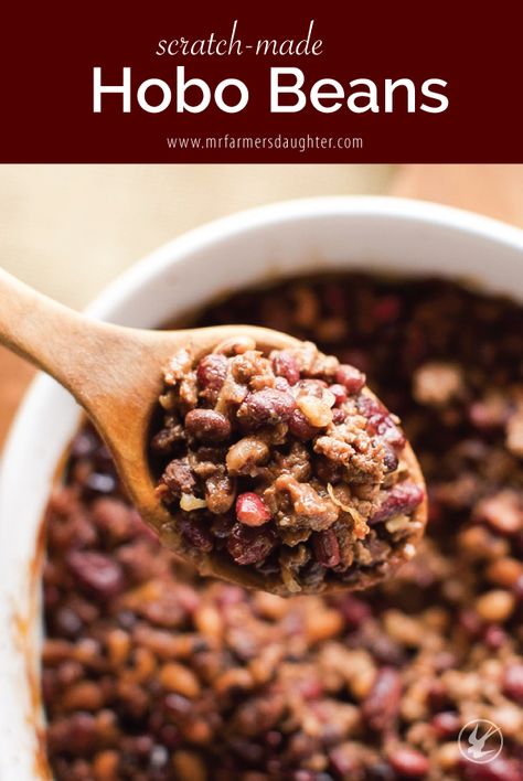 Hobo Baked Beans Recipe, Hobo Beans Recipe, Hobo Beans, Baked Beans With Hamburger, Crockpot Beans, Wrapped Smokies, Pretzel Pie, Salt Free Recipes, Cookout Recipes