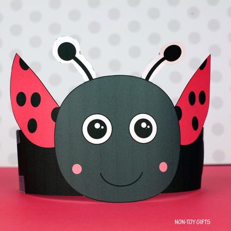 Paper Hat Template, Crown Activity, Diy Ladybug, Ladybug Headband, School Craft Projects, Spring Birthday Party, Spring Headband, Hat Template, Insect Crafts