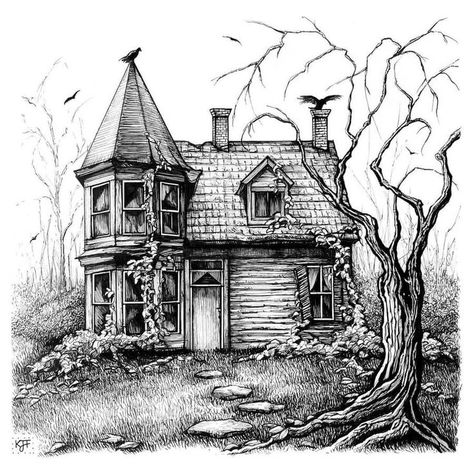 ink illustration journal Gothic Houses, Haunted House Drawing, Cottage Drawing, Town Drawing, Gothic Drawings, Her Tattoo, Pen Art Drawings, City Drawing, Architecture Drawing Art