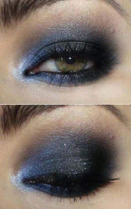 . Black Smokey Eye Makeup, Black Eye Makeup, Blue Smokey Eye, Black Smokey Eye, Prom Makeup Looks, Formal Makeup, Black Eyeshadow, Blue Eyeshadow, Blue Makeup