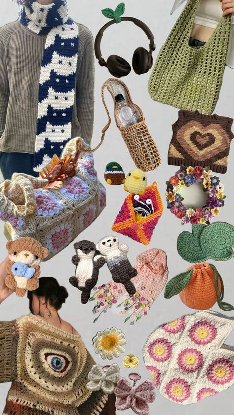 Collage of crochet patterns and projects for creative inspiration. 2025 Crochet Trends, Crochet Trends, Crochet Ideas, Crochet Patterns, Arts And Crafts, Pastel, Collage, Crochet, Pattern