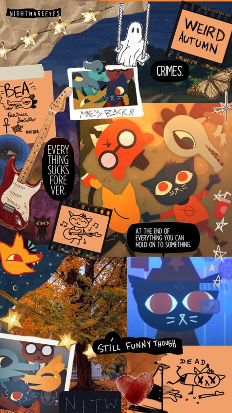 Nitw #nitw #maeborowski #nightmareeyes #nightinthewoods Mae Borowski, Night In The Woods, Spooky Games, Create This Book, Night Forest, Wood Wallpaper, Autumn Theme, Artsy Fartsy, In The Woods