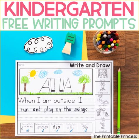 Writing Prompt For Kindergarten, Writing Prompts For Kindergarten Free, Summer Writing Prompts For Kindergarten, Kindergarten Writing Prompts Free, Writing Ideas For Kindergarten, Kindergarten Journal Writing, Kindergarten Writing Activities Free, Beginner Writing Activities, Kindergarten Journal Prompts