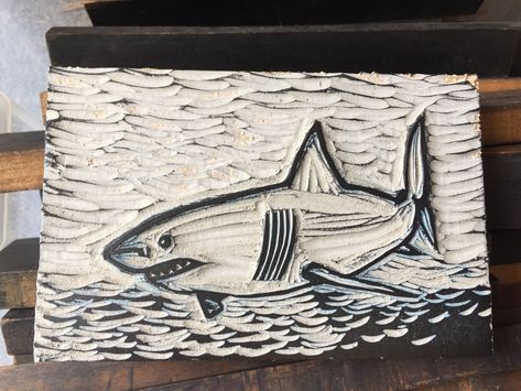 Shark Lino Print, Shark Linocut, Linoleum Printing, River Dance, Crust Pants, Woodcut Printing, Shark Design, Linoleum Print, Linocut Printmaking