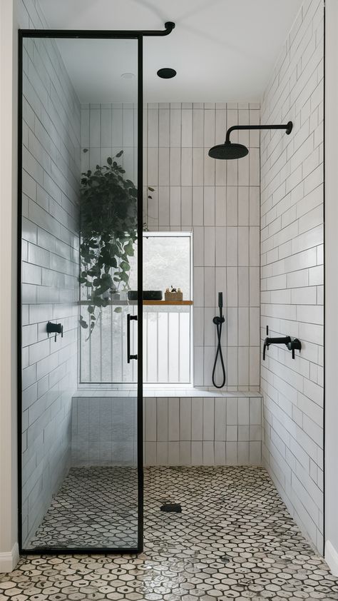 23 Half Wall Shower Ideas for Master Baths, Walk-Ins, and Small Bathrooms | Shower Design Inspiration Master Shower Privacy Wall, Fun Tile Shower Ideas, Small Bathroom Stall Shower Remodel, Shower Built Into Wall, Shower Nooks Ideas, Shower Built In, Diy Walk In Shower No Door, Glass Shower Doors Frameless Half Walls, 6x6 Tile Bathroom Shower Walls